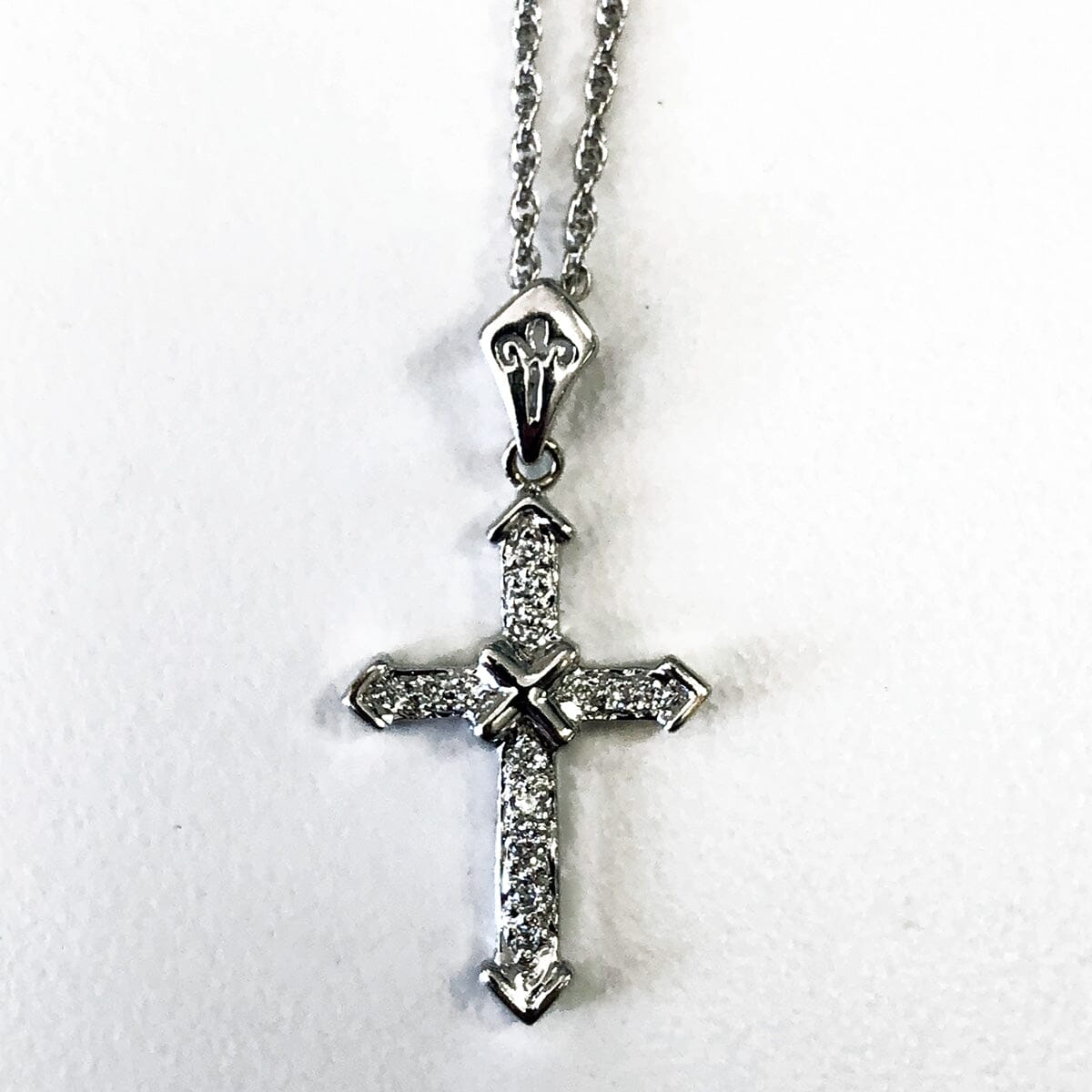 Mens Polished Stainless Steel Cross Pendant Necklace With Cubic Zircon